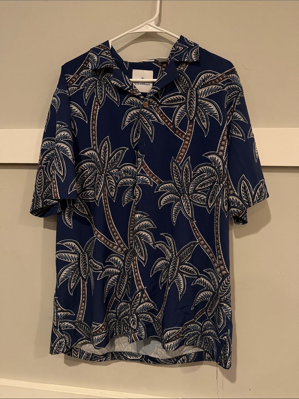 Caribbean Navy Palm-Print Button Down Shirt